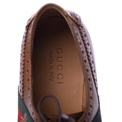 Gucci Calfskin Web Bee Embroidered Mens Lace Up Brogue Wingtip Derby Shoes 9 Cuir 7 of 10