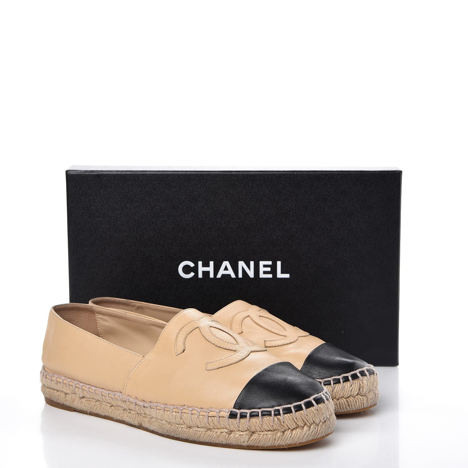 Chanel Lambskin CC Espadrilles 38 Beige Black 21 of 21