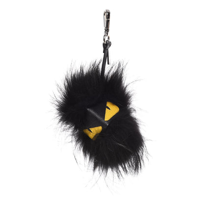 Fendi Vitello Elite Fox Fur Fusto Monster Bag Bug Charm Black Yellow 1 of 6