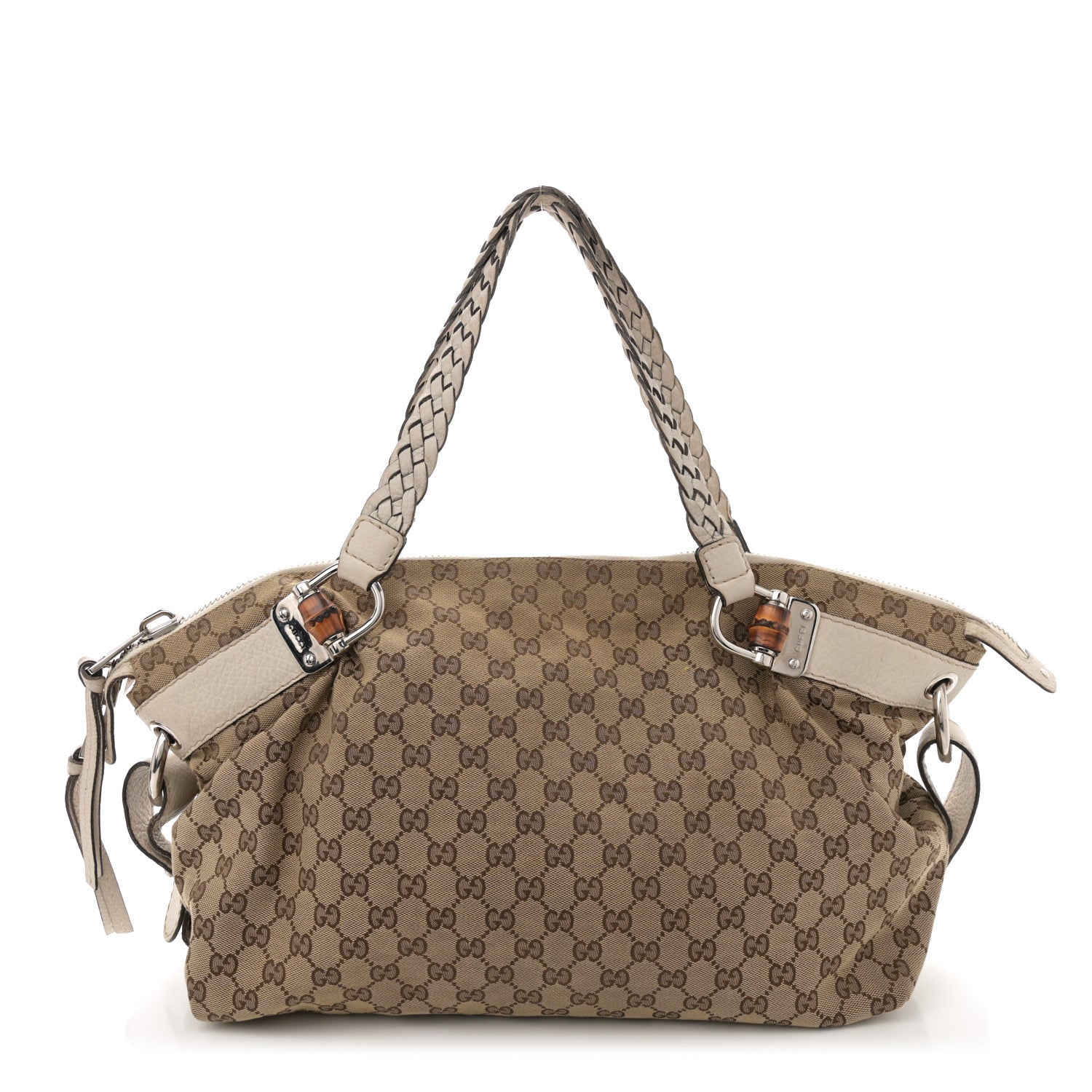 Gucci Monogram Bamboo Bar Tassel Shoulder Bag White 1 of 16