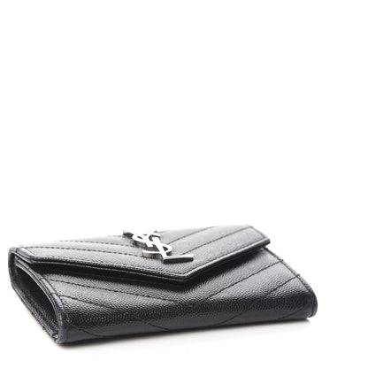 Saint Laurent Grain De Poudre Matelasse Chevron Small Monogram Envelope Wallet Black 4 of 6