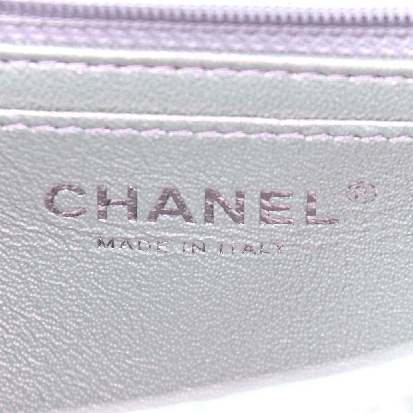 Iridescent Calfskin Quilted Mini Rectangular Flap Light Purple