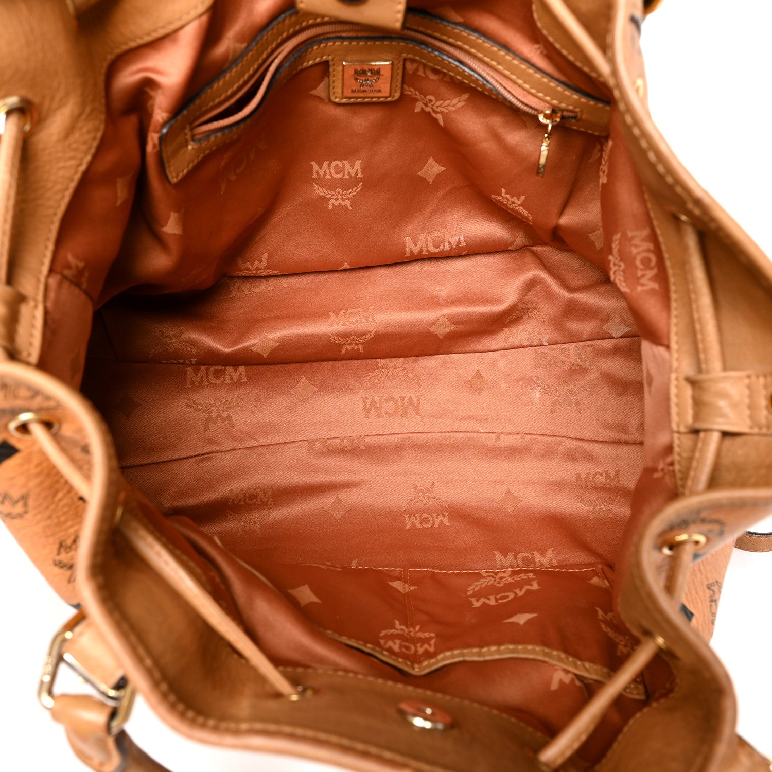 MCM Visetos Medium Drawstring Shopper Cognac 4 of 12