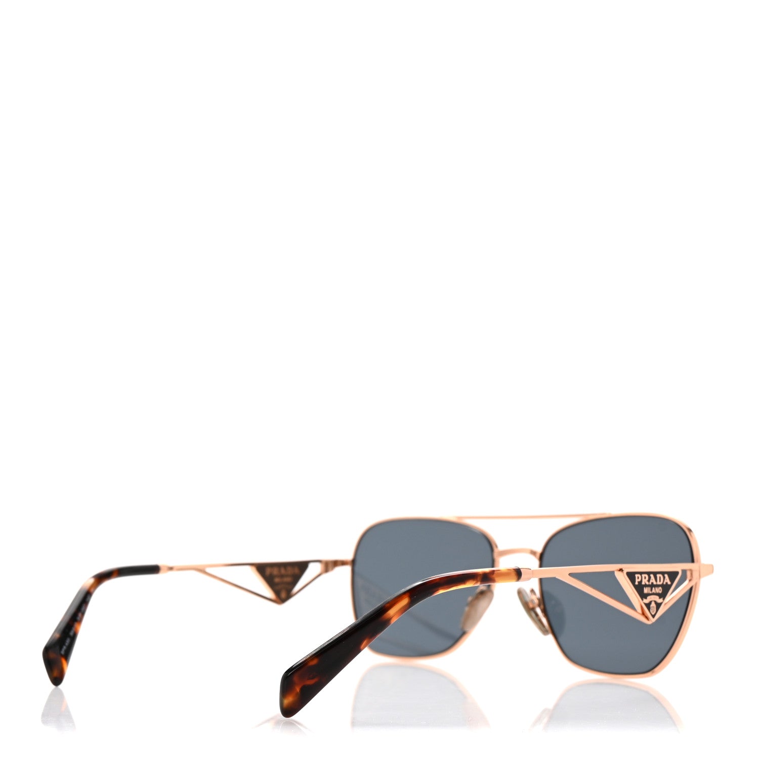 Prada Metal Symbole Triangle Logo Aviator Sunglasses SPR A50 Gold Tortoise Brown 4 of 8