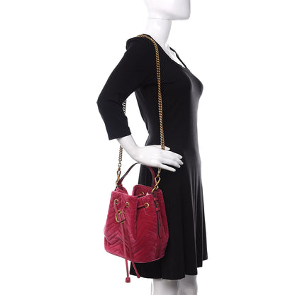 Gucci Velvet Matelasse GG Marmont Bucket Bag Light Raspberry Rose 2 of 9
