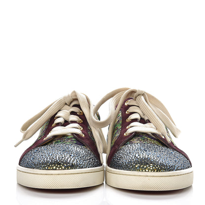 Christian Louboutin Crystal Metallic Suede Peacock Woven Lurex Gondolastrass Sneakers 37 Burgundy Green 2 of 11