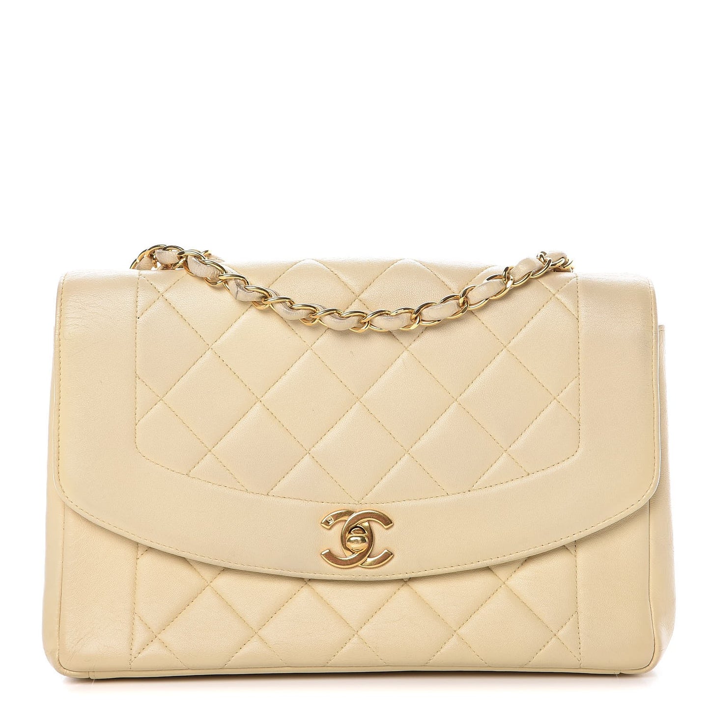 Lambskin Quilted Small Single Flap Beige