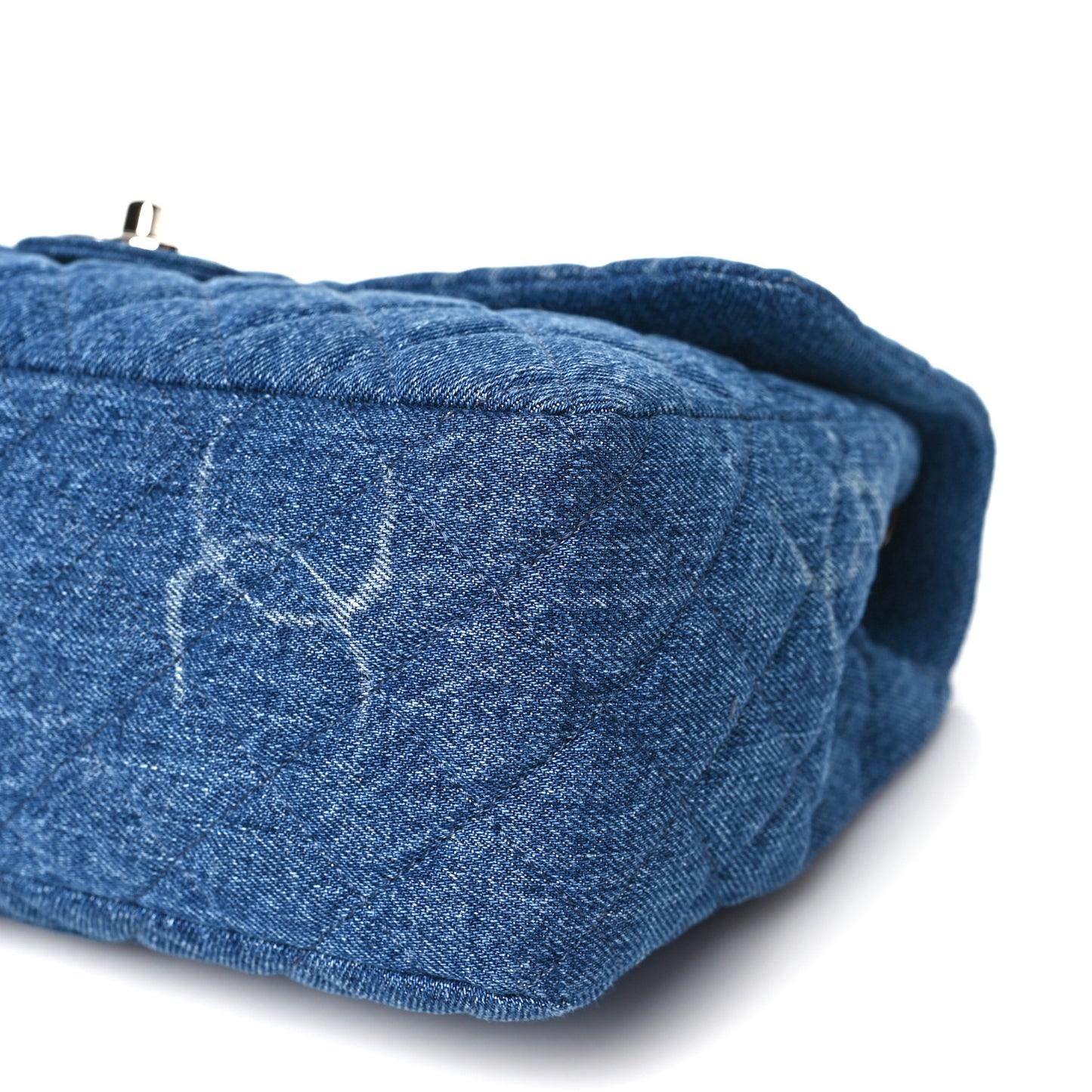 Denim Quilted CC Print Jumbo Single Flap Blue