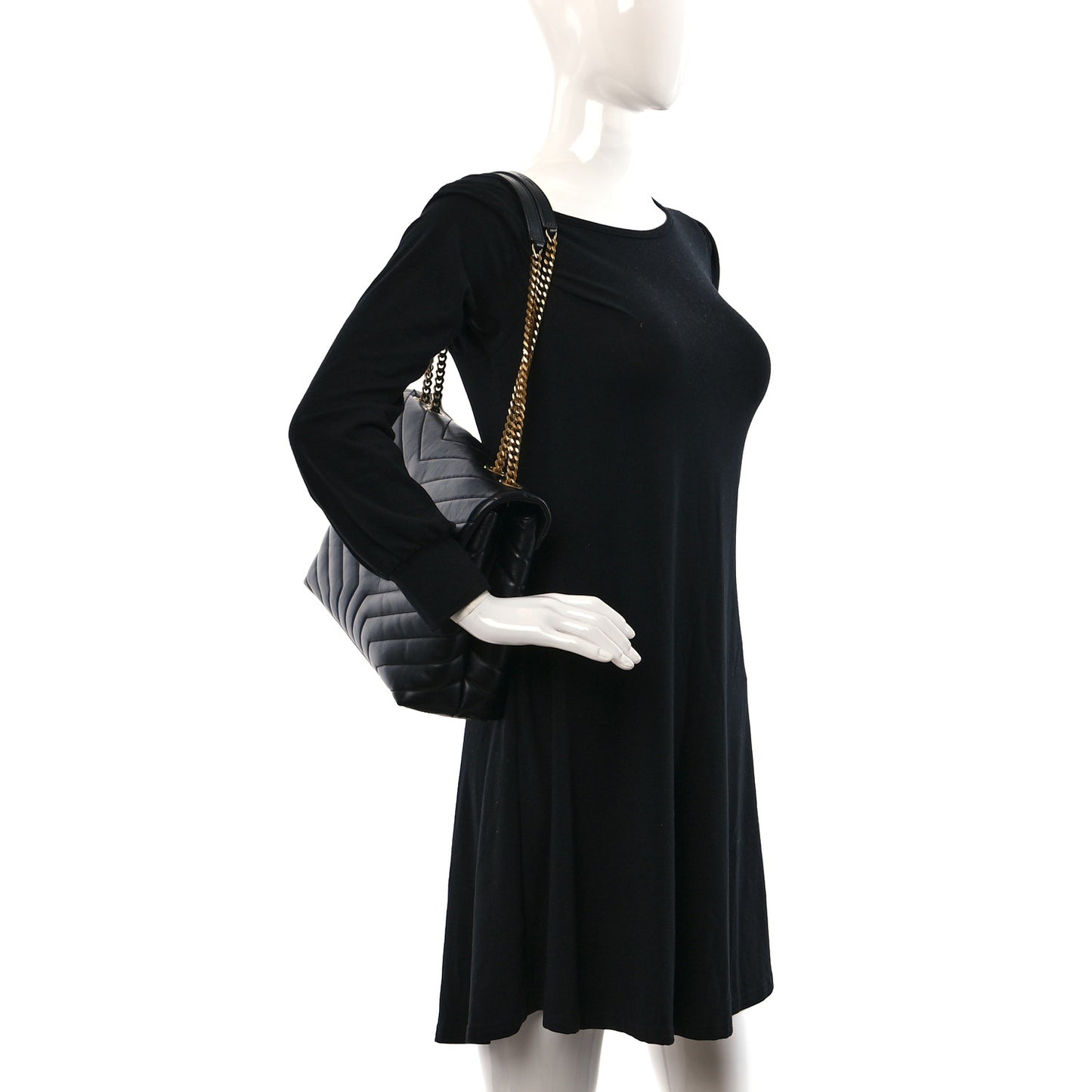 Calfskin Y Quilted Monogram Medium Loulou Chain Satchel Black