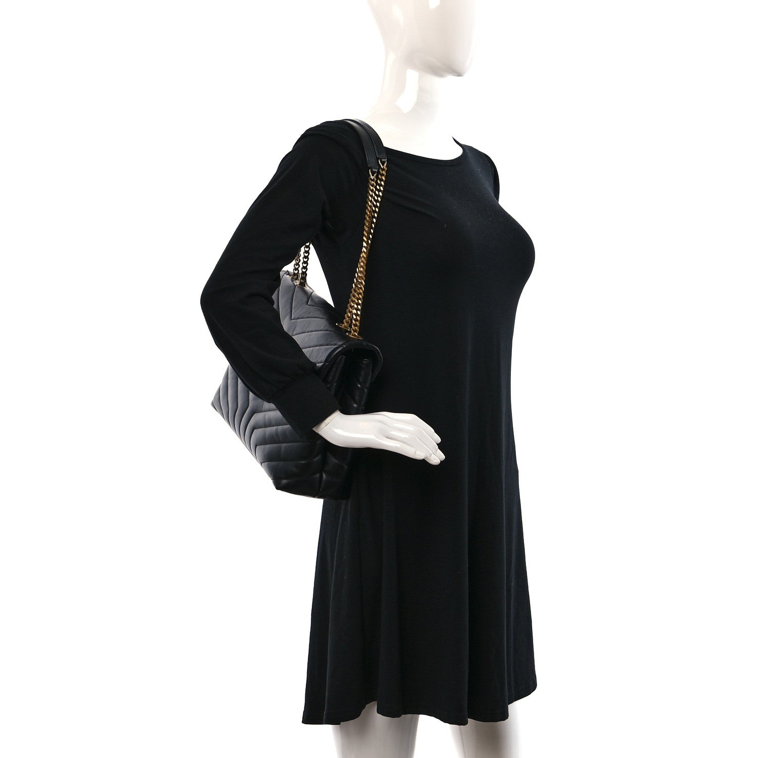 Saint Laurent Calfskin Y Quilted Monogram Medium Loulou Chain Satchel Black 2 of 11