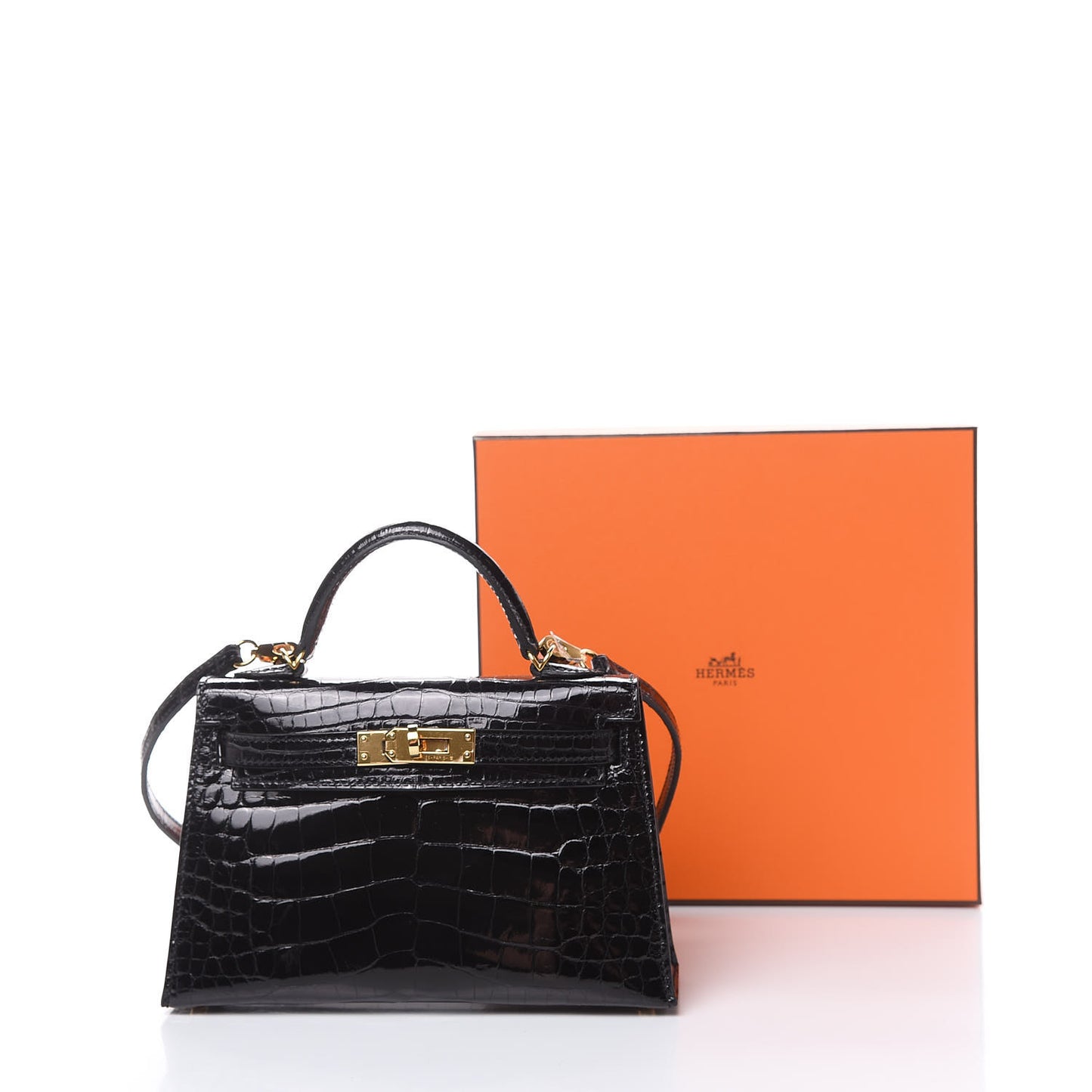 Shiny Alligator Mini Kelly Sellier 20 Black