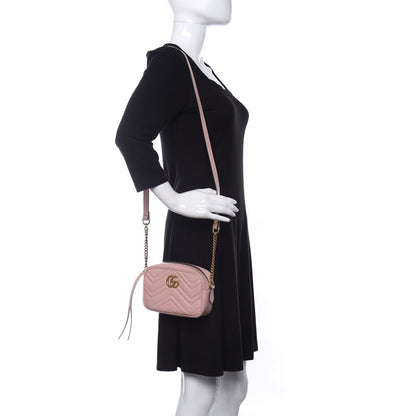 Gucci Calfskin Matelasse Mini GG Marmont Chain Shoulder Bag Perfect Pink 2 of 10
