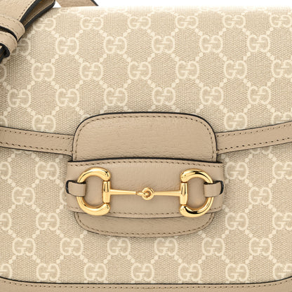 Gucci GG Supreme Monogram Textured Dollar Calfskin Horsebit 1955 Shoulder Bag Beige Mystic White Oatmeal 8 of 10