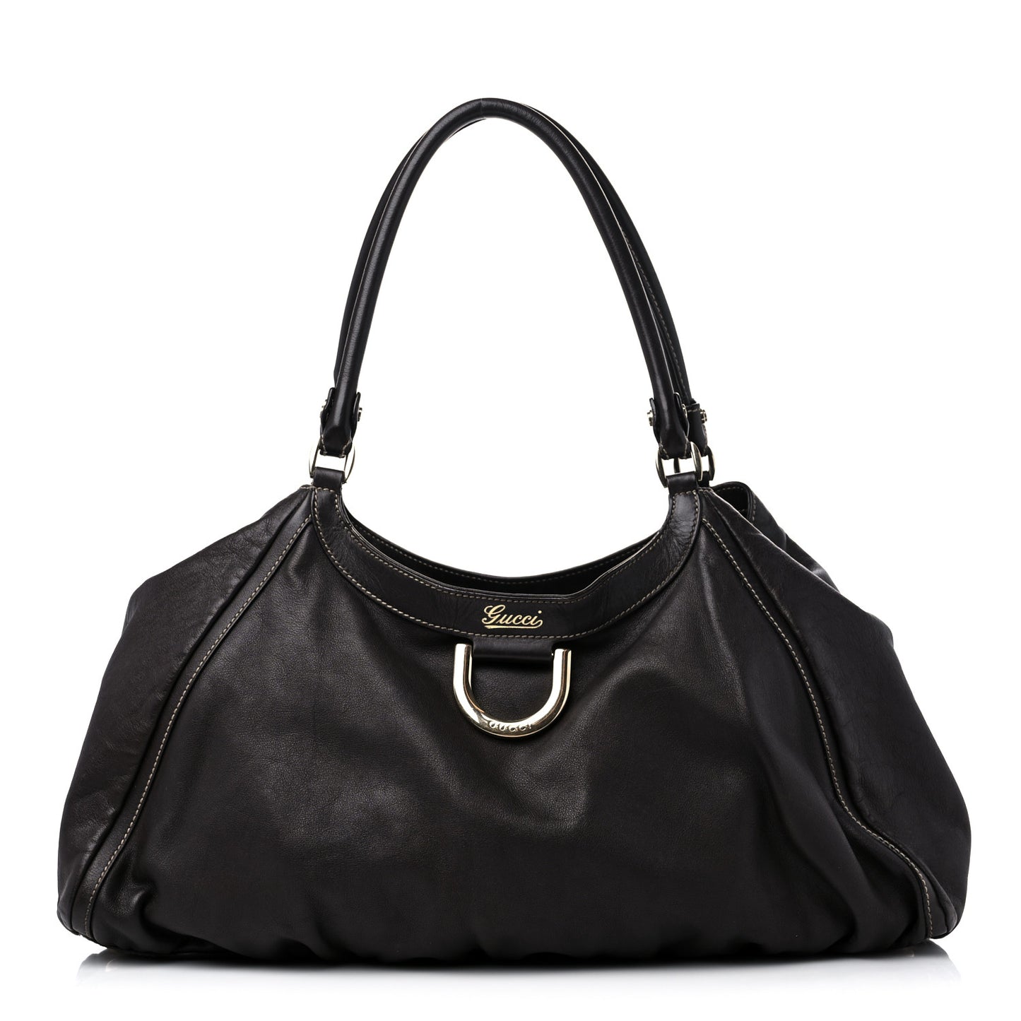 Calfskin Large D Gold Ring Shoulder Bag Chocolate