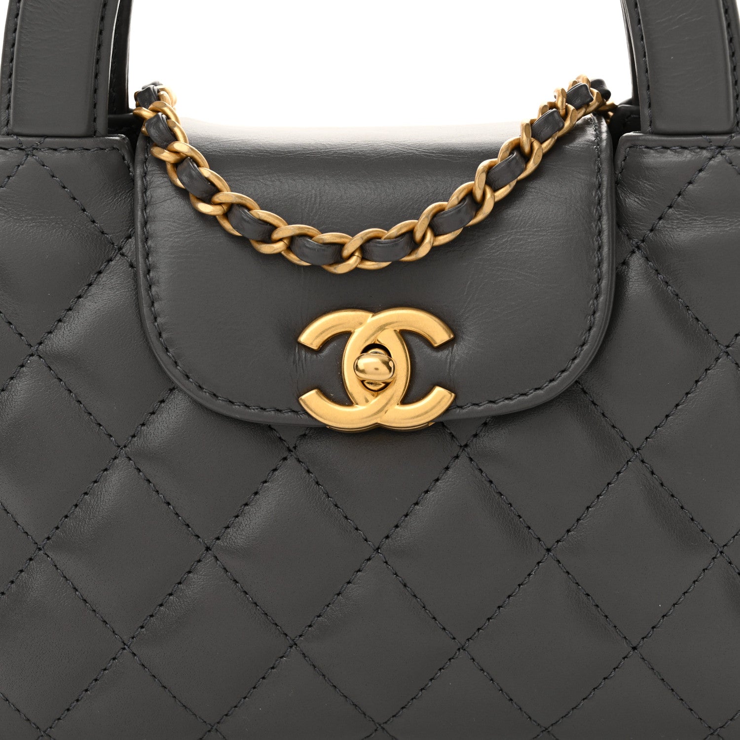 Chanel Shiny Aged Calfskin Quilted Nano Kelly Shopper Grey 7 of 10