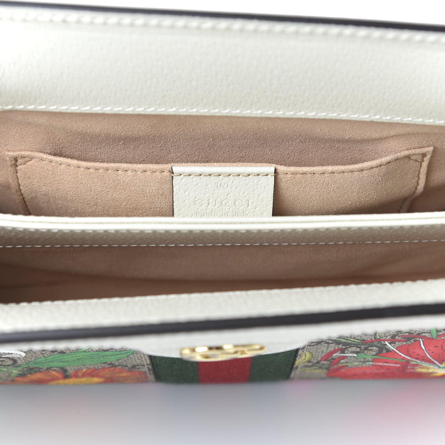 GG Supreme Monogram Flora Web Small Ophidia Chain Shoulder Bag White