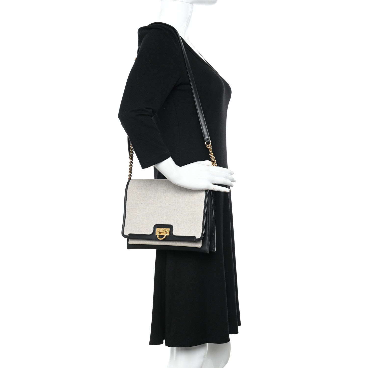 Salvatore Ferragamo Calfskin Canvas Trifolio Crossbody Bag Black 2 of 13