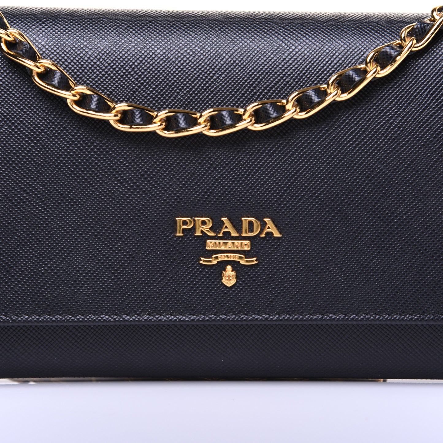 Saffiano Metal Oro Chain Wallet Black