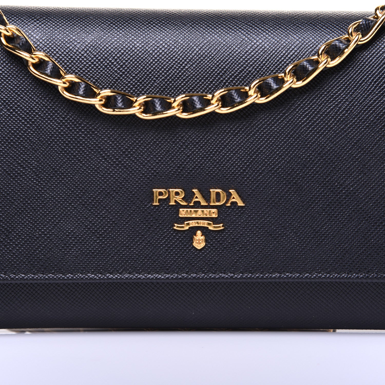 Prada Saffiano Metal Oro Chain Wallet Black 11 of 13