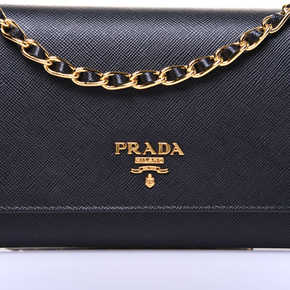 Prada Saffiano Metal Oro Chain Wallet Black 11 of 13