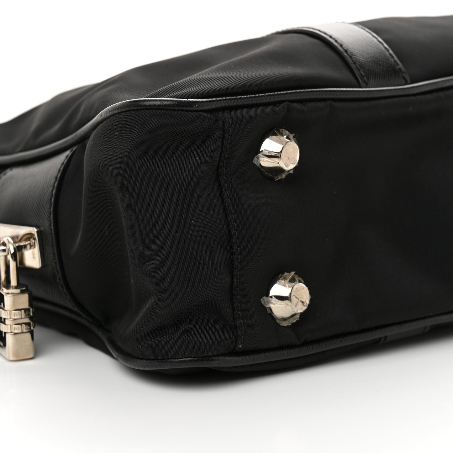 Tessuto Nylon Saffiano Metal Triangle Logo Work Bag Black