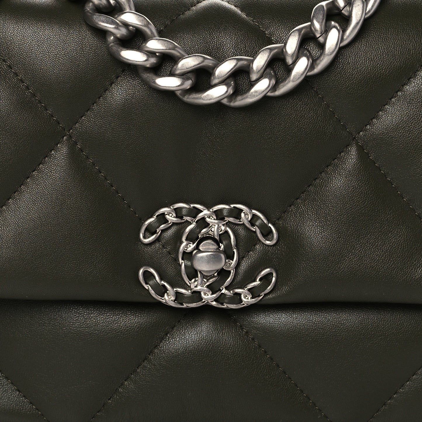 Lambskin Quilted Medium Chanel 19 Flap Khaki
