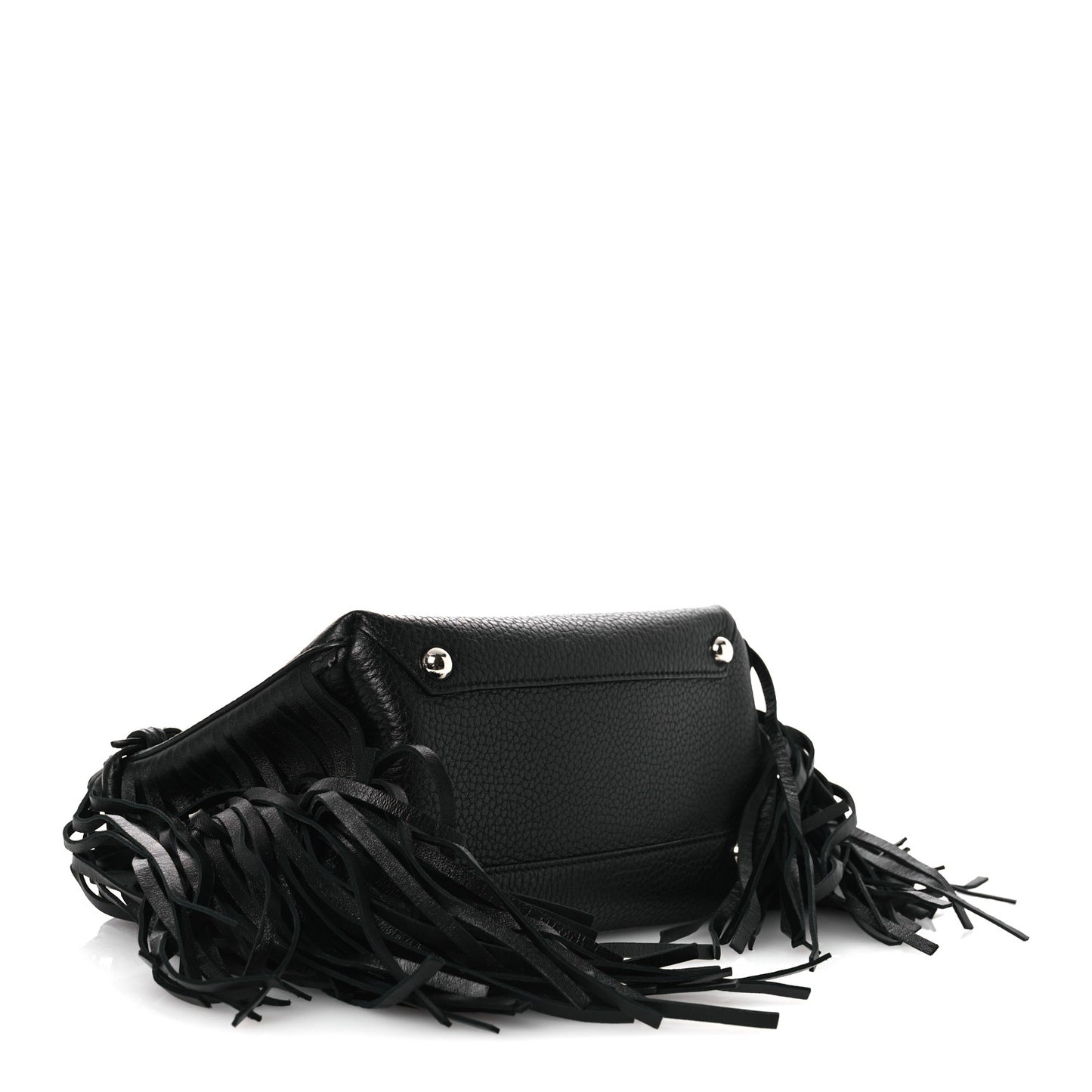 Grainy Calfskin Studded Fringe Baby Banner Tote Black