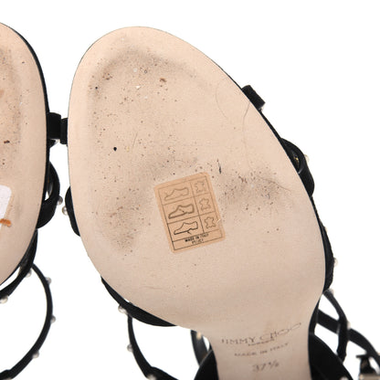 Jimmy Choo Suede Pearls Beverly 100 Sandals 37.5 Black 9 of 10
