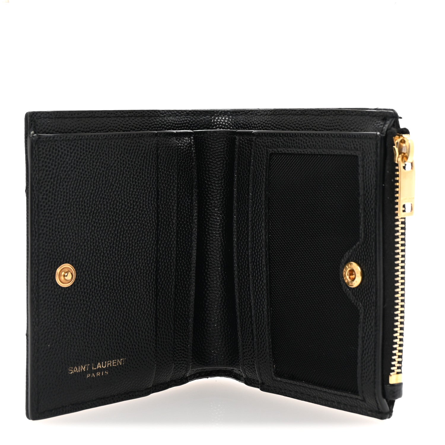 Saint Laurent Grain De Poudre Matelasse Chevron Monogram Zipped Card Case Black 5 of 7