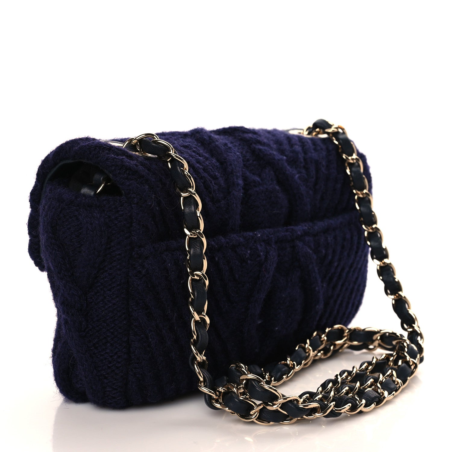 Chanel Cable Knit Small Flap Navy Blue 2 of 9