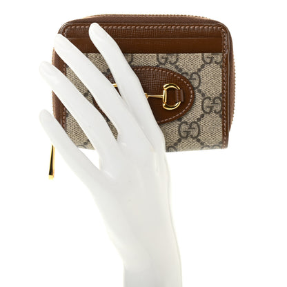 Gucci GG Supreme Monogram Azalea Calfskin Horsebit 1955 Zip Around ID Card Case Wallet Beige Ebony Brown Sugar 2 of 7