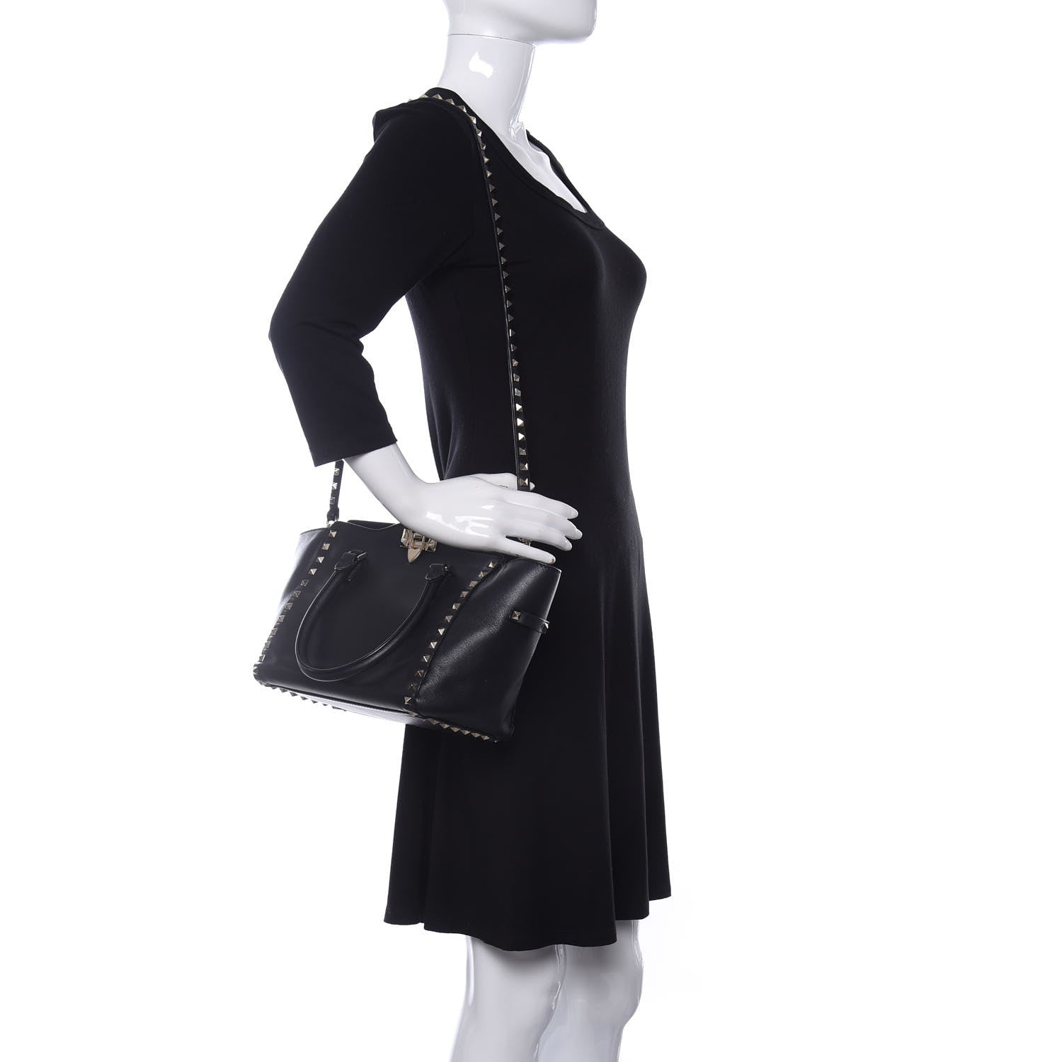 Valentino Garavani Vitello Small Rockstud Double Handle Tote Black 2 of 16
