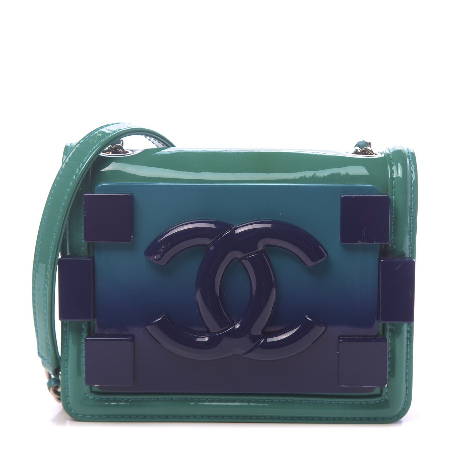 Chanel Plexiglass Patent Mini Boy Brick Flap Turquoise Navy 1 of 11