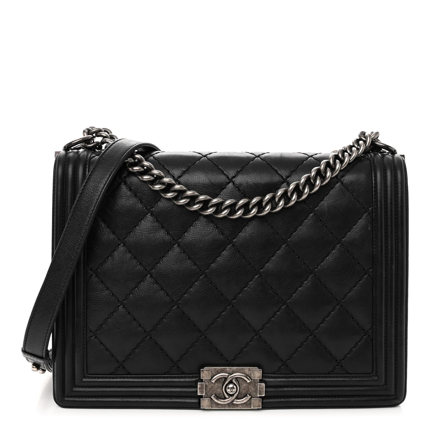 Chanel Calfskin Double Stitch Large Boy Flap Black 1 of 10