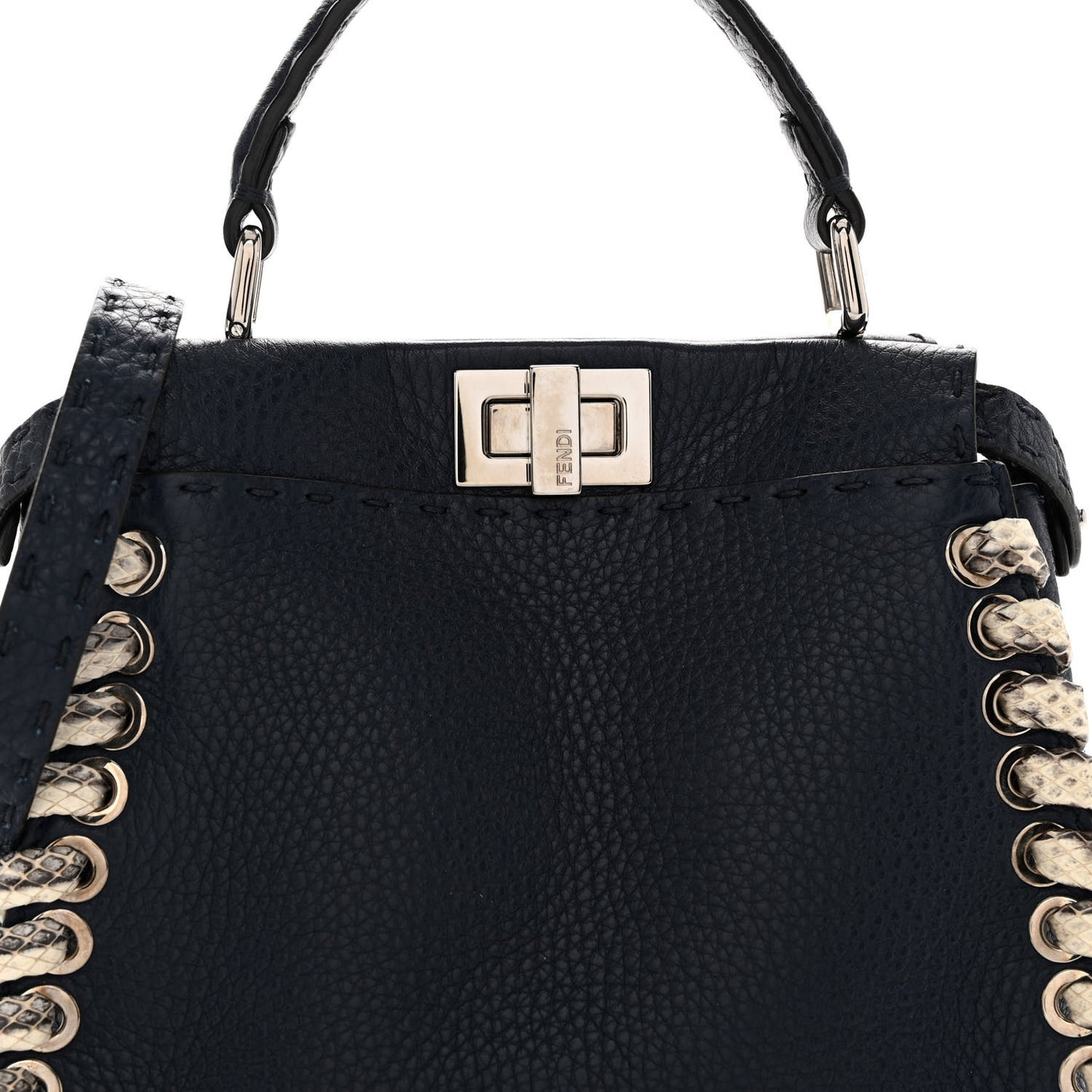 Cuoio Romano Selleria Elaphe Lace Up Mini Peekaboo Iconic Satchel Blue Notte Natural