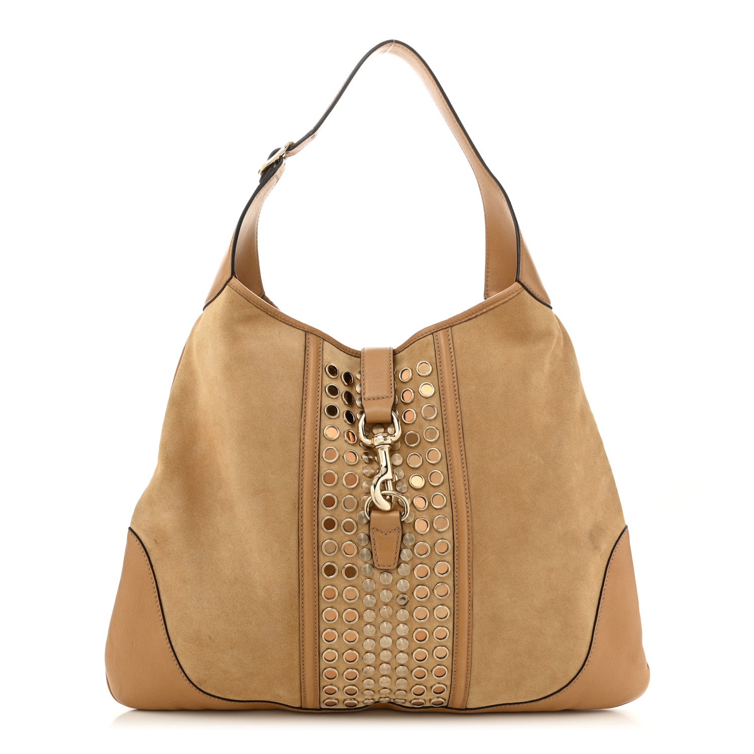 Gucci Suede Studded Large Jackie Shoulder Bag Light Brown 1 of 11