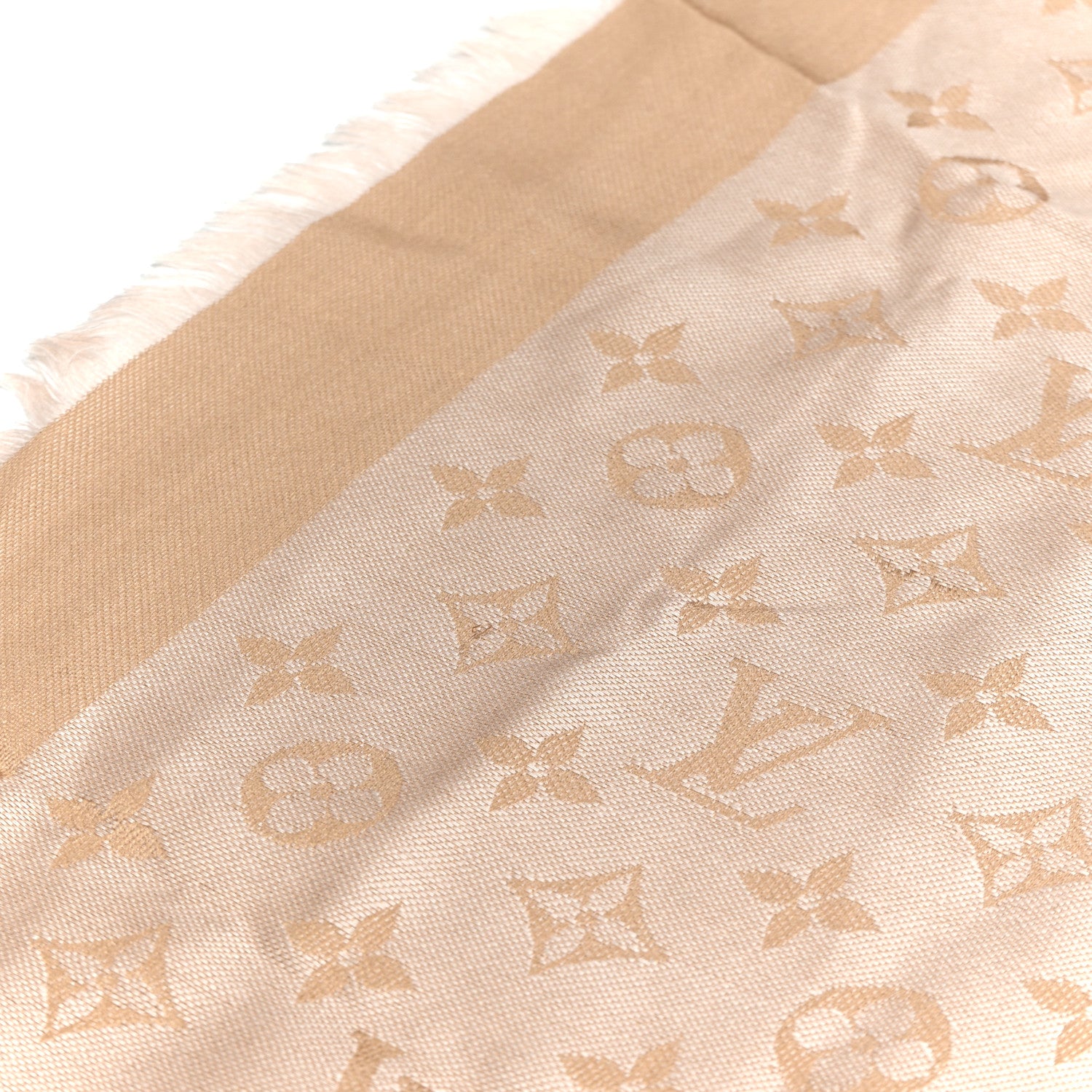 Louis Vuitton Silk Wool Monogram Denim Shawl Beige Rose 9 of 10