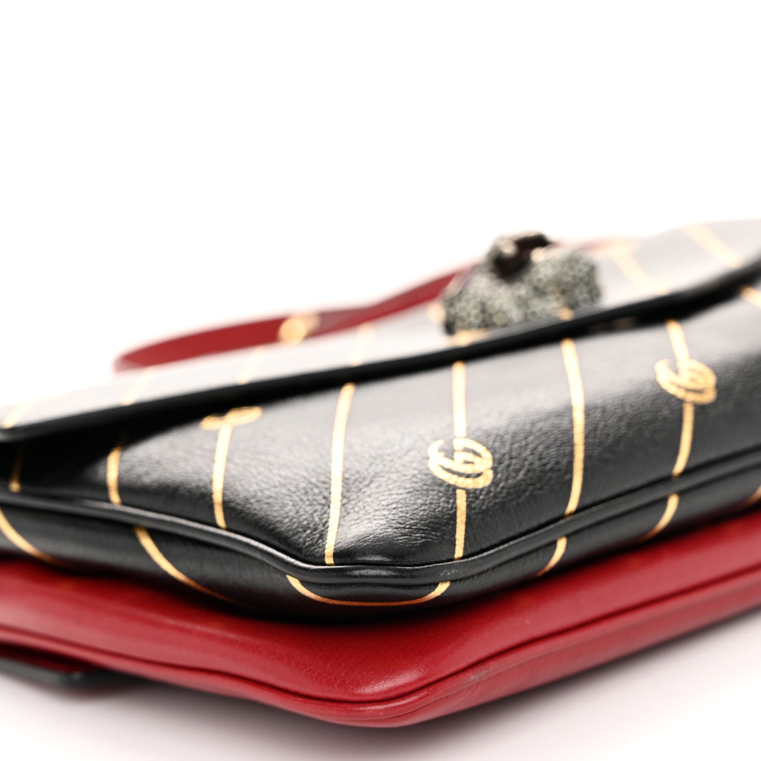 Gucci Calfskin Diagonal GG Medium Thiara Double Envelope Shoulder Bag Black Red 10 of 11