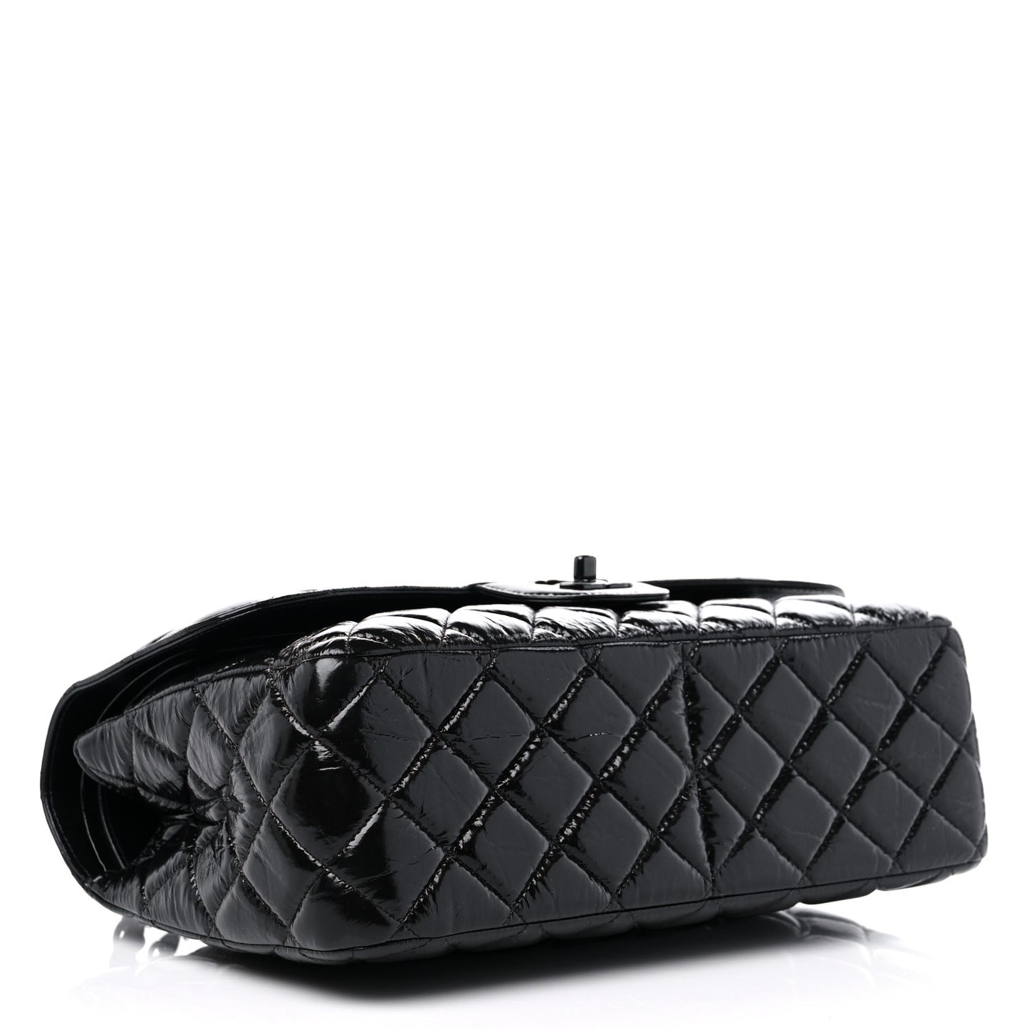 Shiny Distressed Calfskin Quilted Jumbo Double Flap So Black
