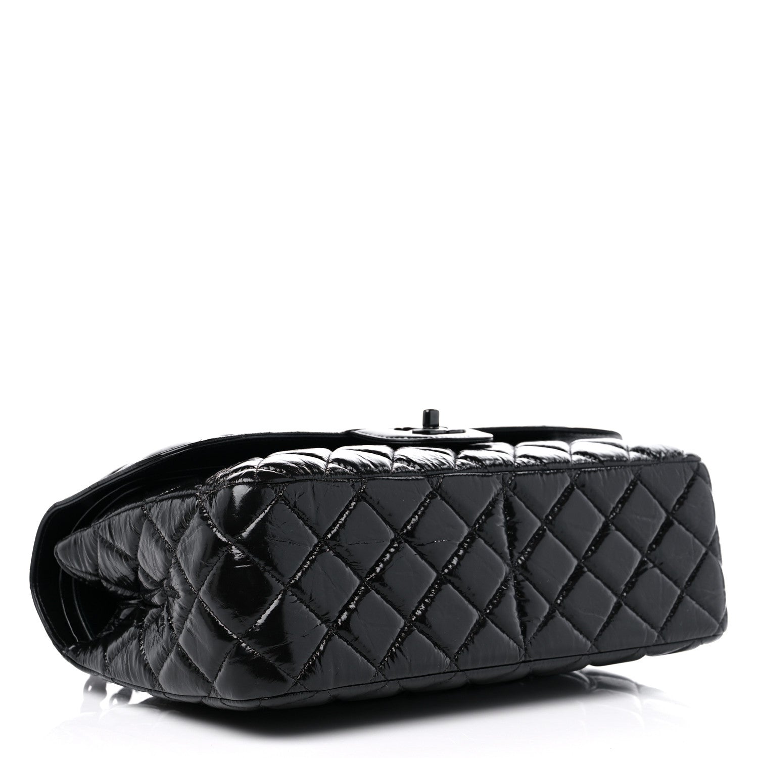 Chanel Shiny Distressed Calfskin Quilted Jumbo Double Flap So Black 4 of 9