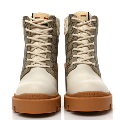 Gucci Calfskin GG Supreme Monogram Nappa Quilted Lace Up Ankle Boots 39.5 Mystic White Beige 2 of 7