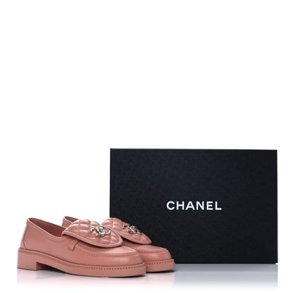 Chanel Lambskin Quilted CC Turnlock Loafers 37 Dark Pink 10 of 10