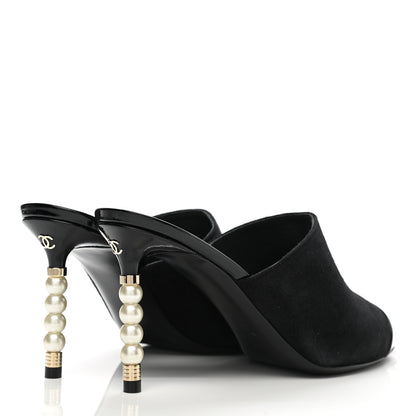 Chanel Suede Patent Calfskin Cap Toe Pearl Mule 38 Black 4 of 9
