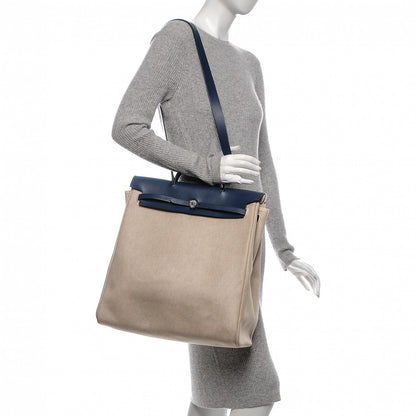 Hermes Toile Calfskin Herbag Zip 39 MM Natural Bleu 2 of 7