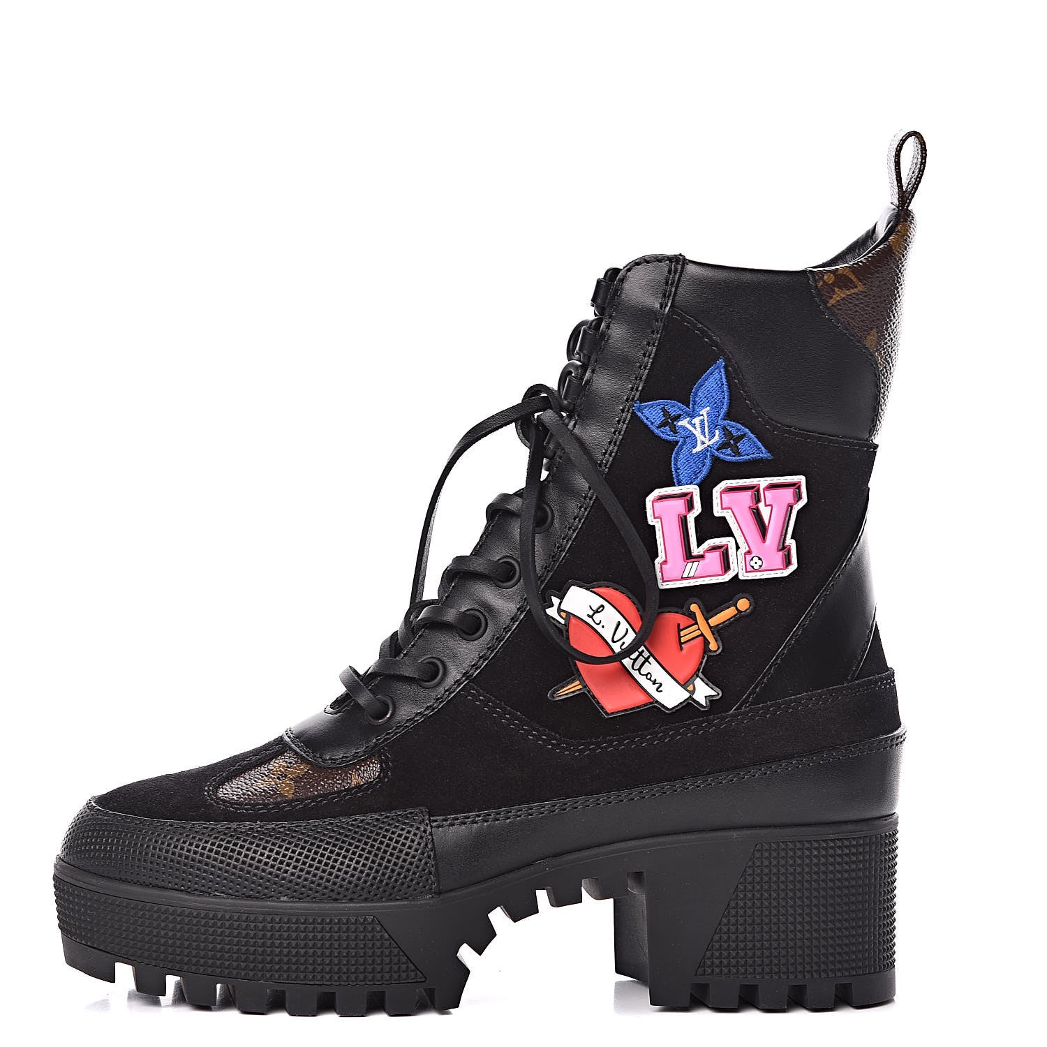 Louis Vuitton Suede Calfskin Monogram LV Black Heart Laureate Platform Desert Boots 36.5 Black 1 of 8