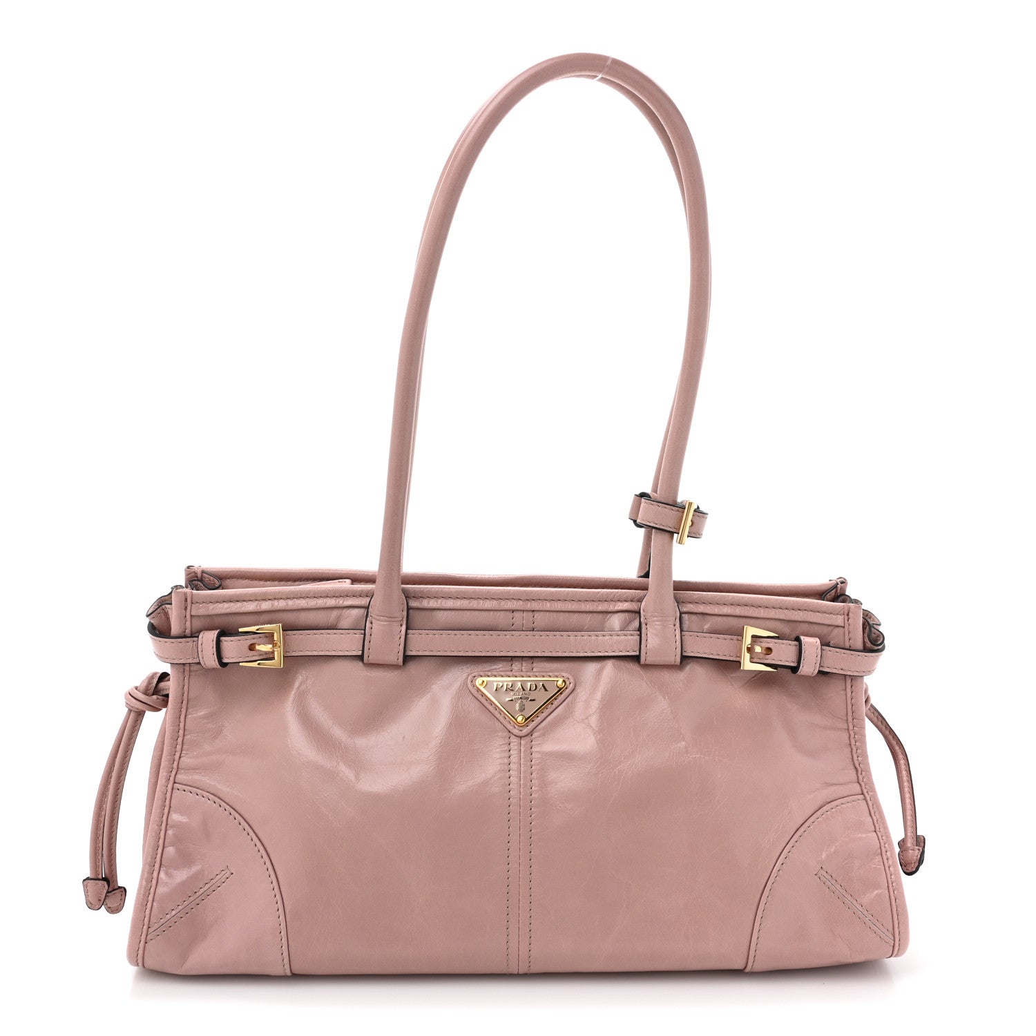 Prada Glossy Calfskin Triangle Medium Bonnie Shoulder Bag Lily Of The Valley 1 of 13