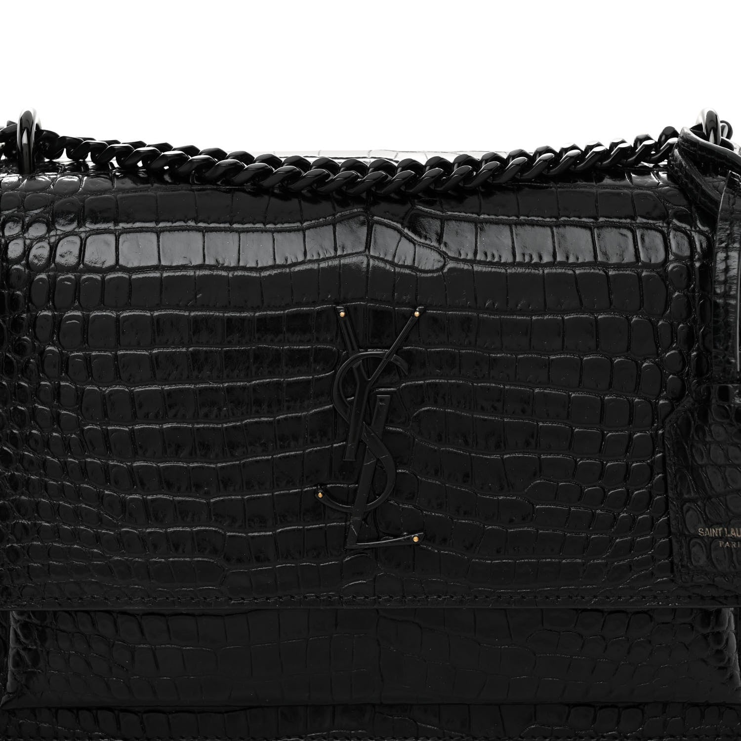 Saint Laurent Calfskin Crocodile Embossed Medium Monochrome Monogram Sunset Black 7 of 11