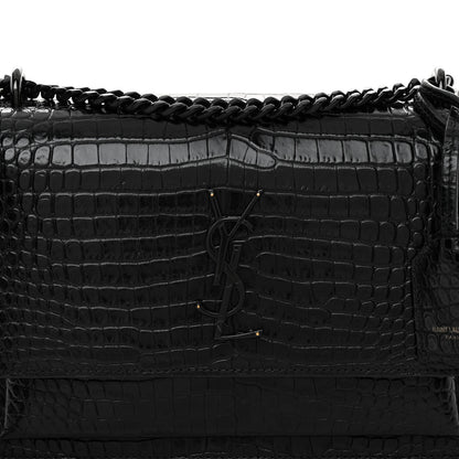 Saint Laurent Calfskin Crocodile Embossed Medium Monochrome Monogram Sunset Black 7 of 11