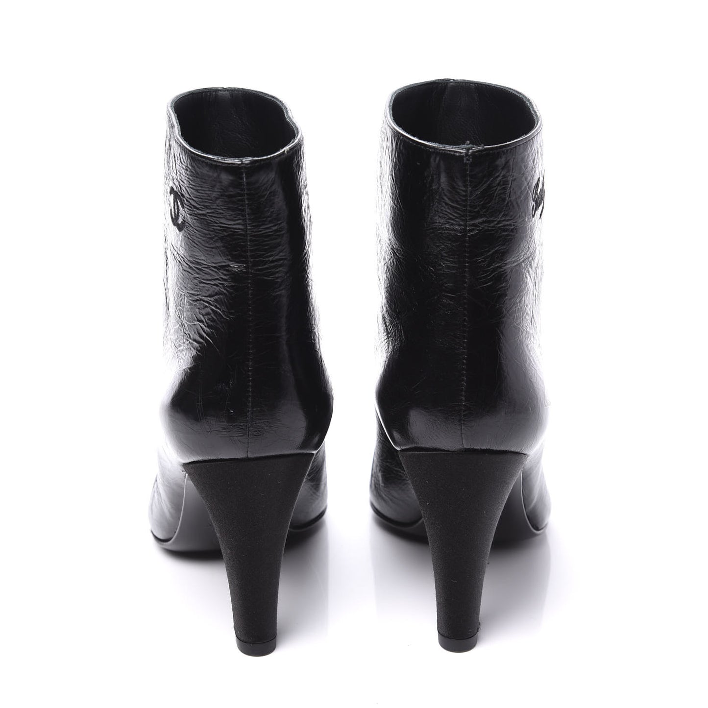 Crumpled Calfskin Satin Cap Toe Short Ankle Boots 36 Black