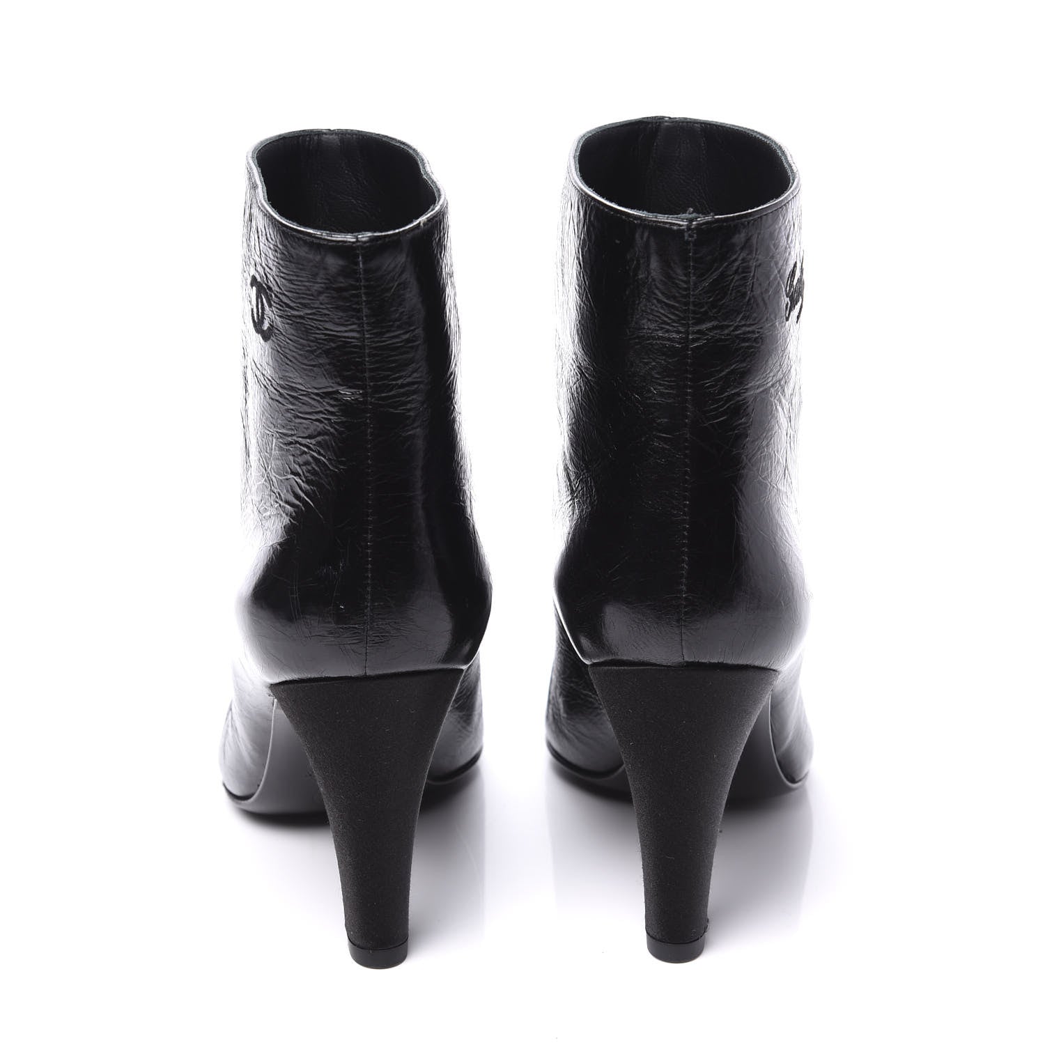 Chanel Crumpled Calfskin Satin Cap Toe Short Ankle Boots 36 Black 7 of 11
